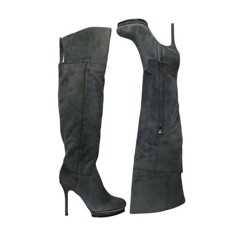 BCBGMAXAZARIA Valerie Gray Suede Over the Knee Platform Boots Size 7.5 $450